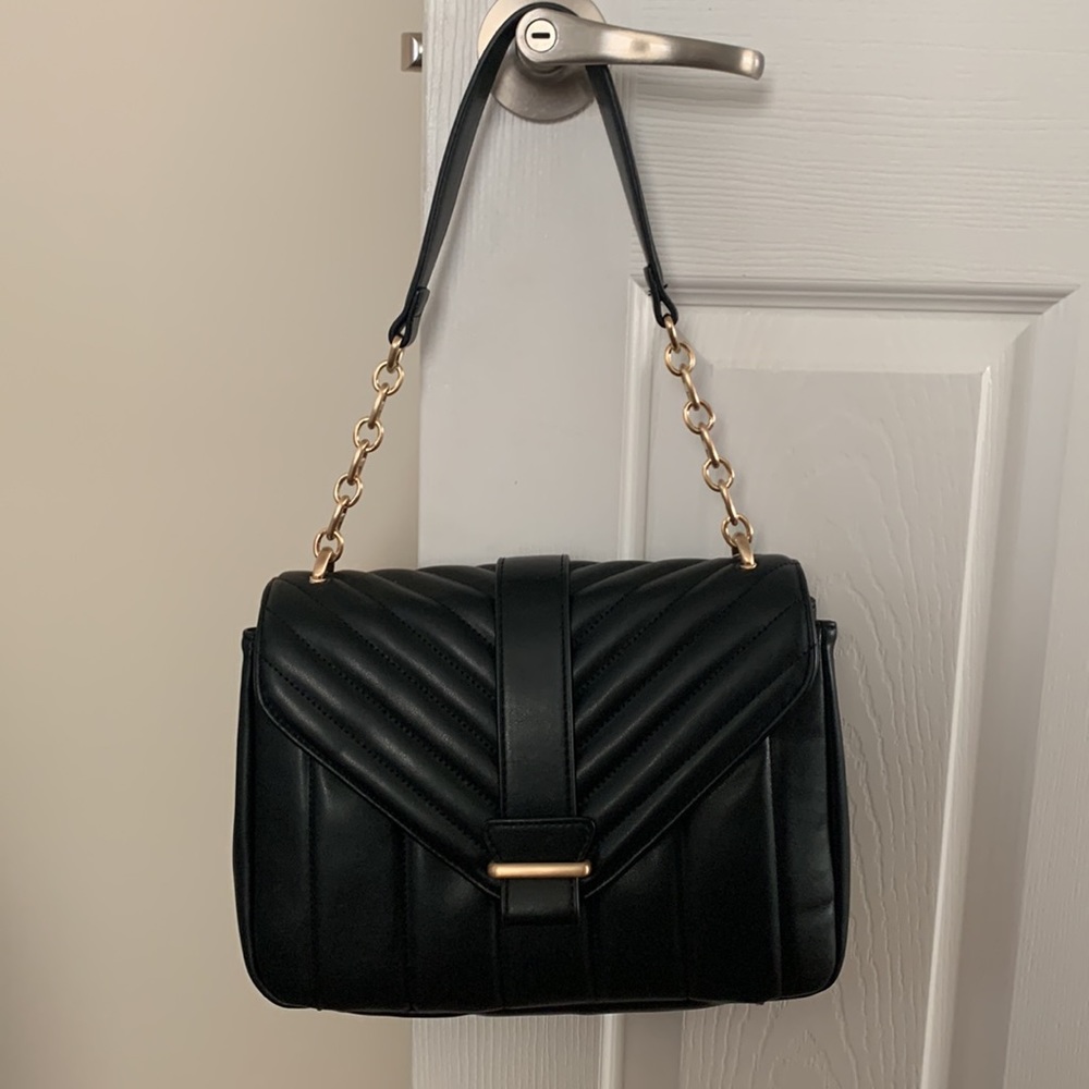 Black Quilted Satchel Handbag